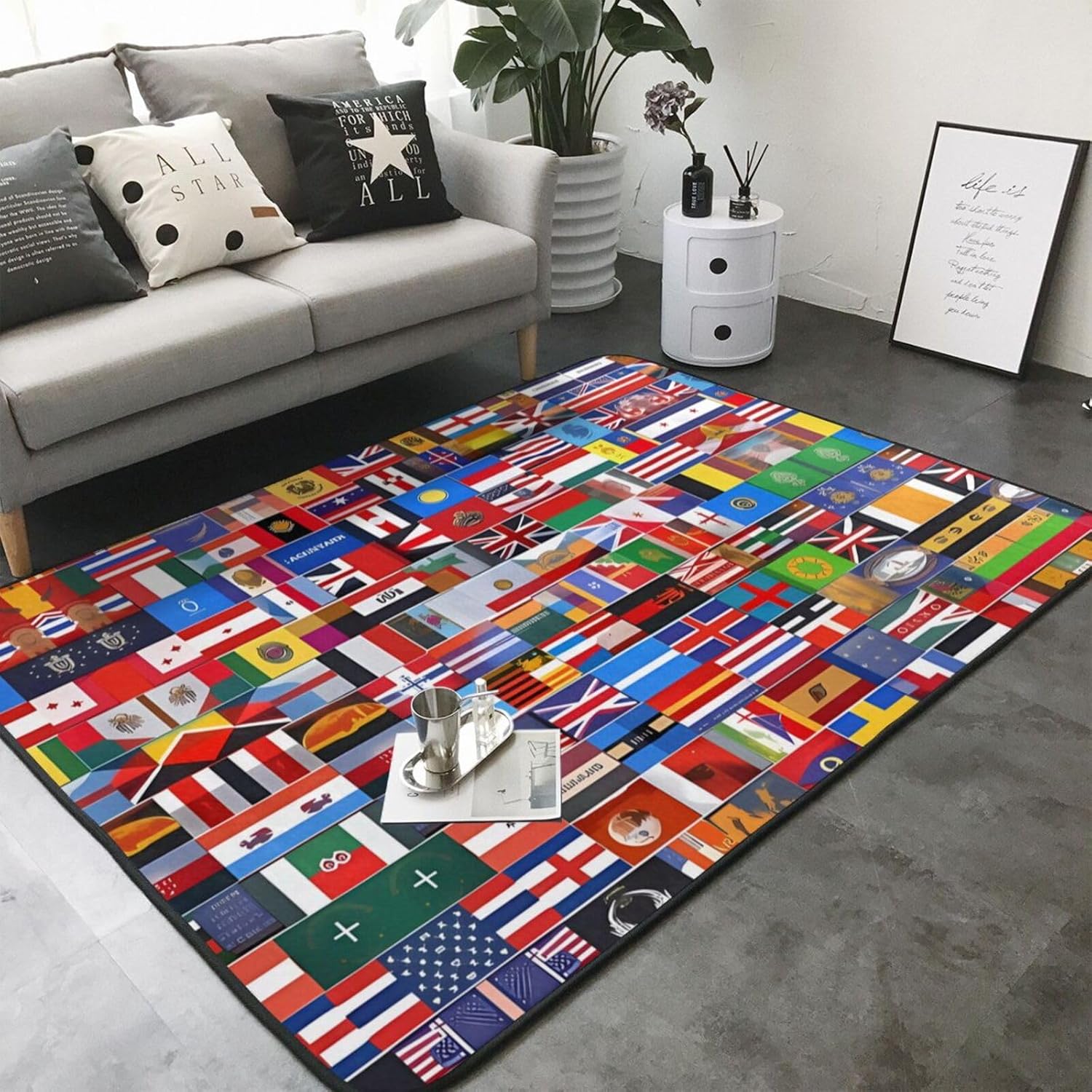 Various Flags Printed Floor mat 80x58 inches, Non-Slip Decorative Carpet for Bedroom and Living Room