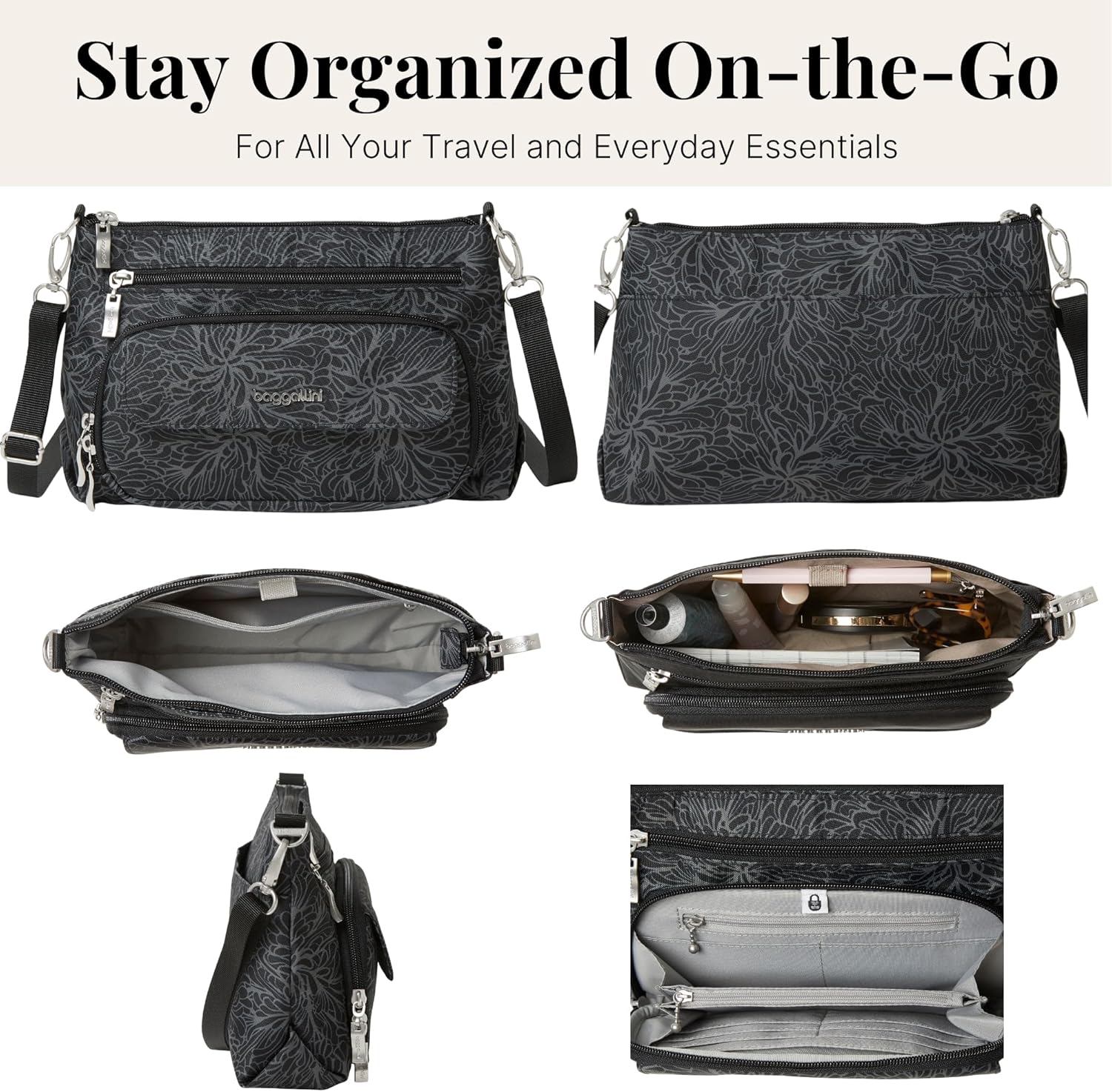 Baggallini Original Everyday 11x7.5 Crossbody Bags Rfid Protected Lightweight Nylon Zippered Travel Purse - Image 6