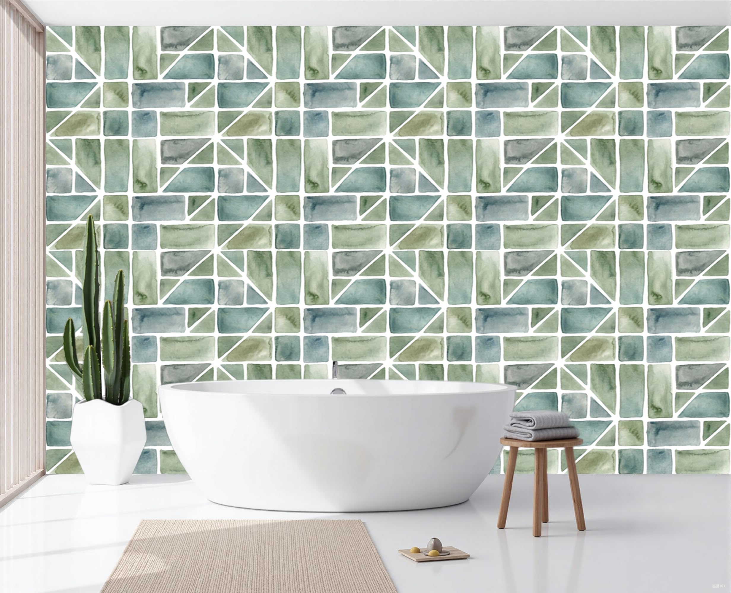 Carta da Parati Panoramica Motivo Geometrico Senza Soluzione Di Continuità 400x280cm Seta Murale per Soggiorno Salotto Camera da letto Ufficio Motivo A Mattoni Acquerello Camera Da Letto Poster Murale