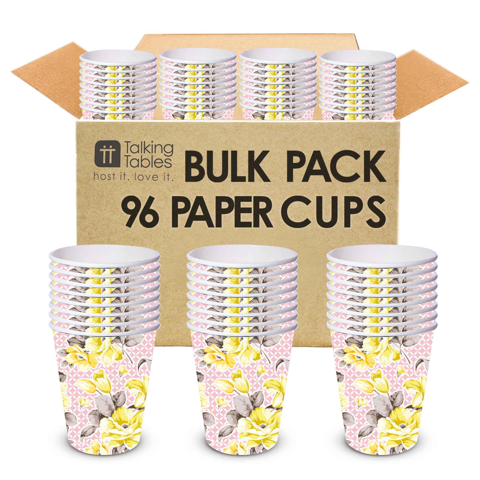 Talking Tables 96 x Bulk Pack Disposable Floral Paper Cups | Truly Scrumptious Vintage Afternoon Pretty Tea Party Decorations for Mother’s Day Birthday Party, Baby Shower, Wedding and Anniversaries
