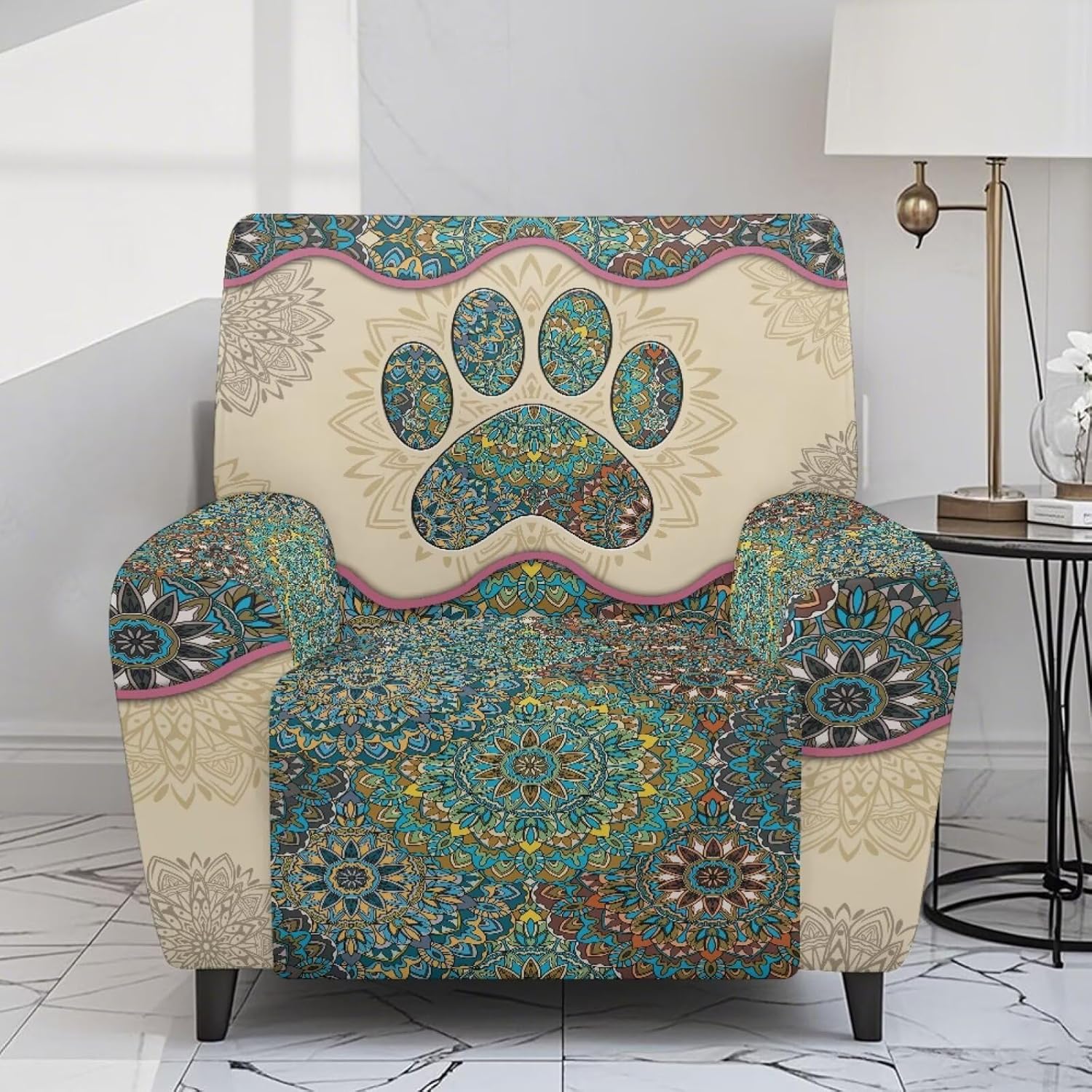 Aztec Tribal Geometric Print Recliner Chair Covers with Pocket Single Reclining Slipcover 4-Pieces Lazy Boy Recliner Armchair Cover with Elastic Bottom Furniture Protector for Pets and Kids