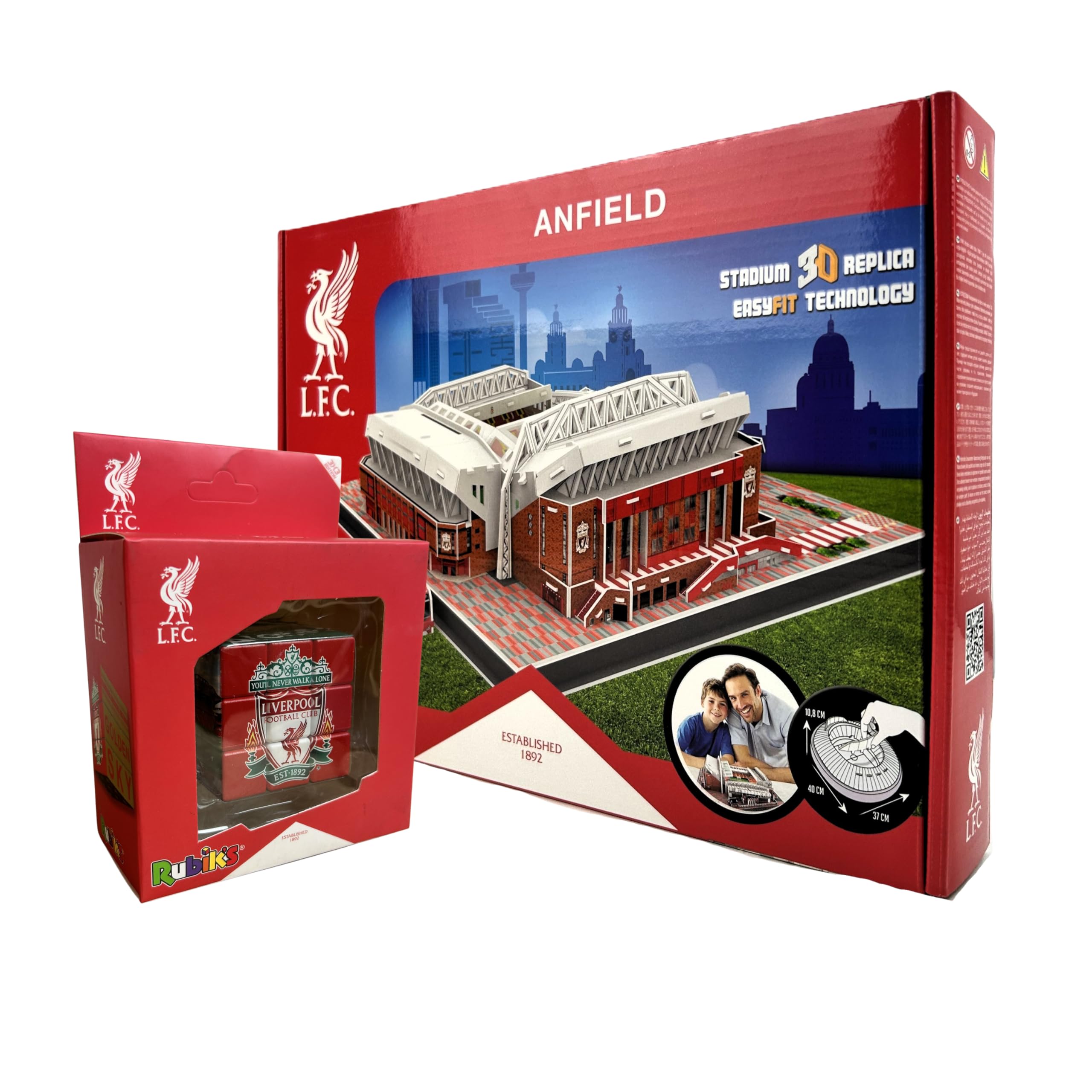 Liverpool FC Stadium 3D Puzzle & Rubik’s Cube Gift Set – Anfield Stadium Model + Official Liverpool Football Club Rubik’s Cube for Kids & Adults, Ages 7+