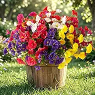 Artificial Flowers for Outdoors, 12 Bundles Fake Plants for Outside Decoration, UV Resistant No Fade, Realistic High End Silk Plastic Morning Glory for Planter Porch Patio Yard