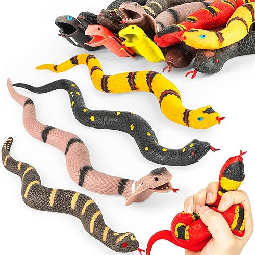 Niskaqsn 5 piezas de serpiente de goma realista, juguetes de serpiente suaves y elásticos para niños, juguetes antiestrés para adultos, juguetes