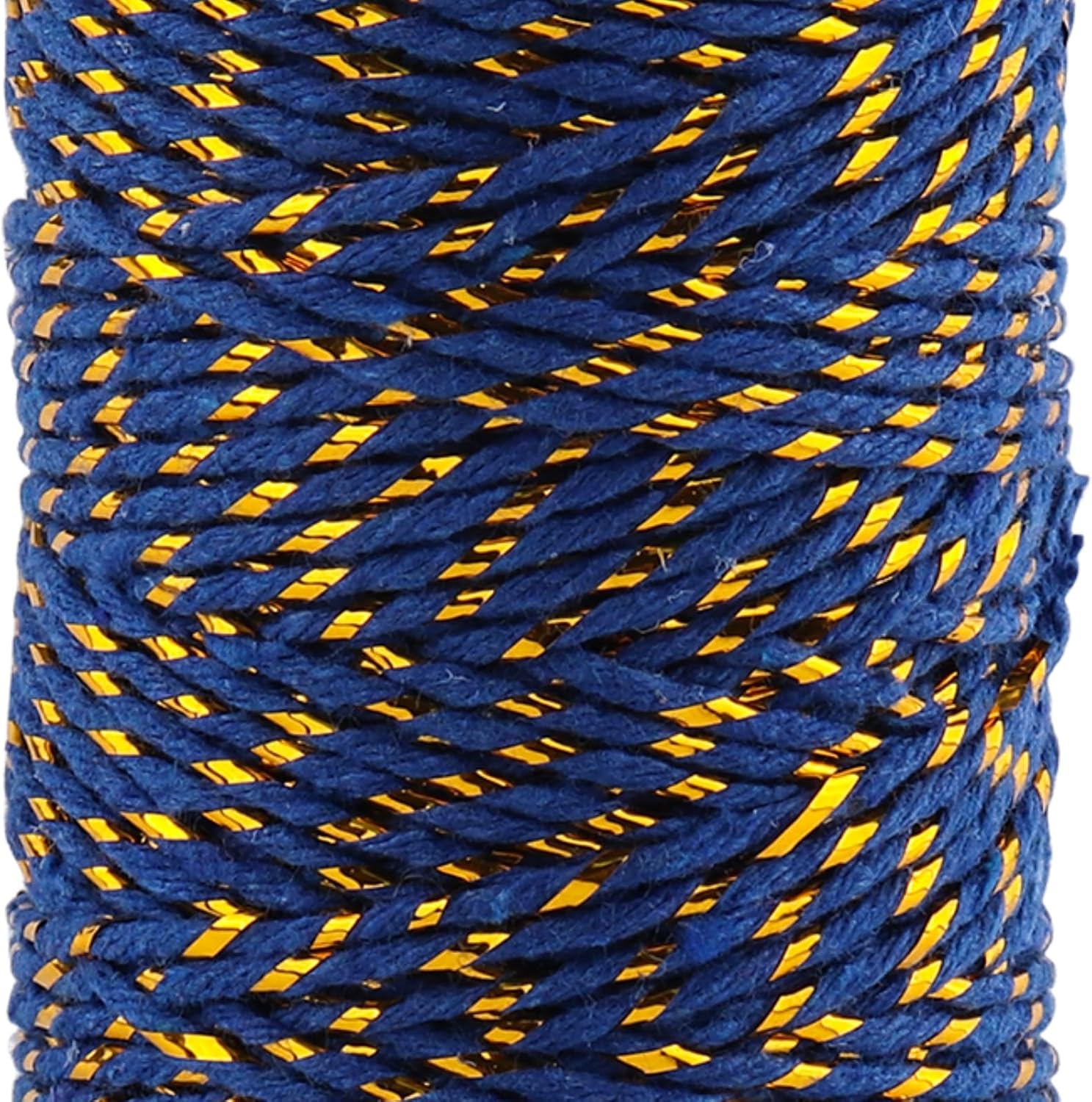 Blue and Gold Twine, 164 Feet 50m Cotton Bakers Twine Ribbon for Baking, Butchers, Crafts, Gift Wrapping, Christmas Holiday Decorations