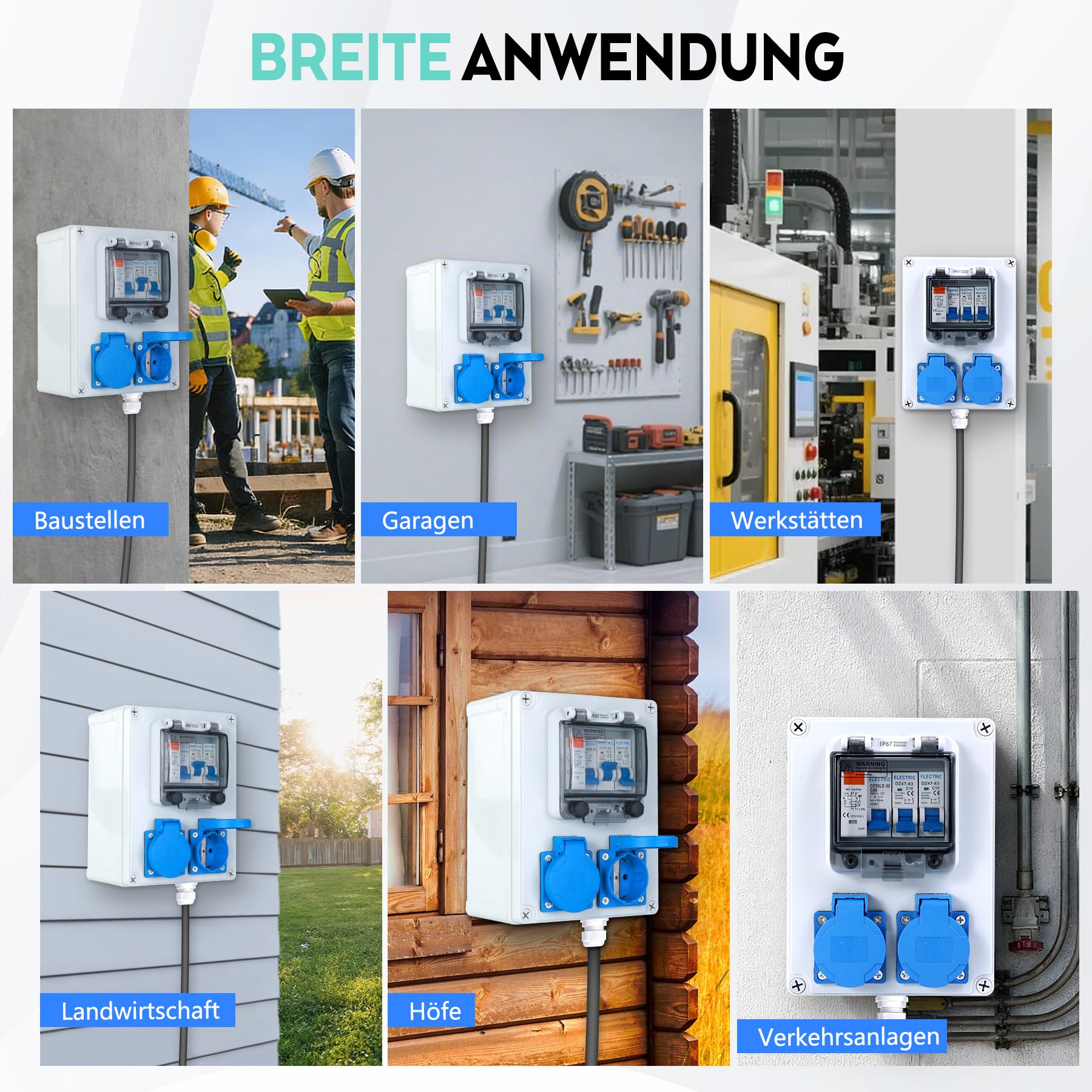 VAYALT Wandverteiler Vorverkabelt Stromverteiler, Baustromverteiler mit FI-Schalter 25A+LS Schutzschalter 16A,2x 230V Schuko Steckdosen,IP67 Wasserdicht Gehäuse, Baustromverteiler für Innen und Außen