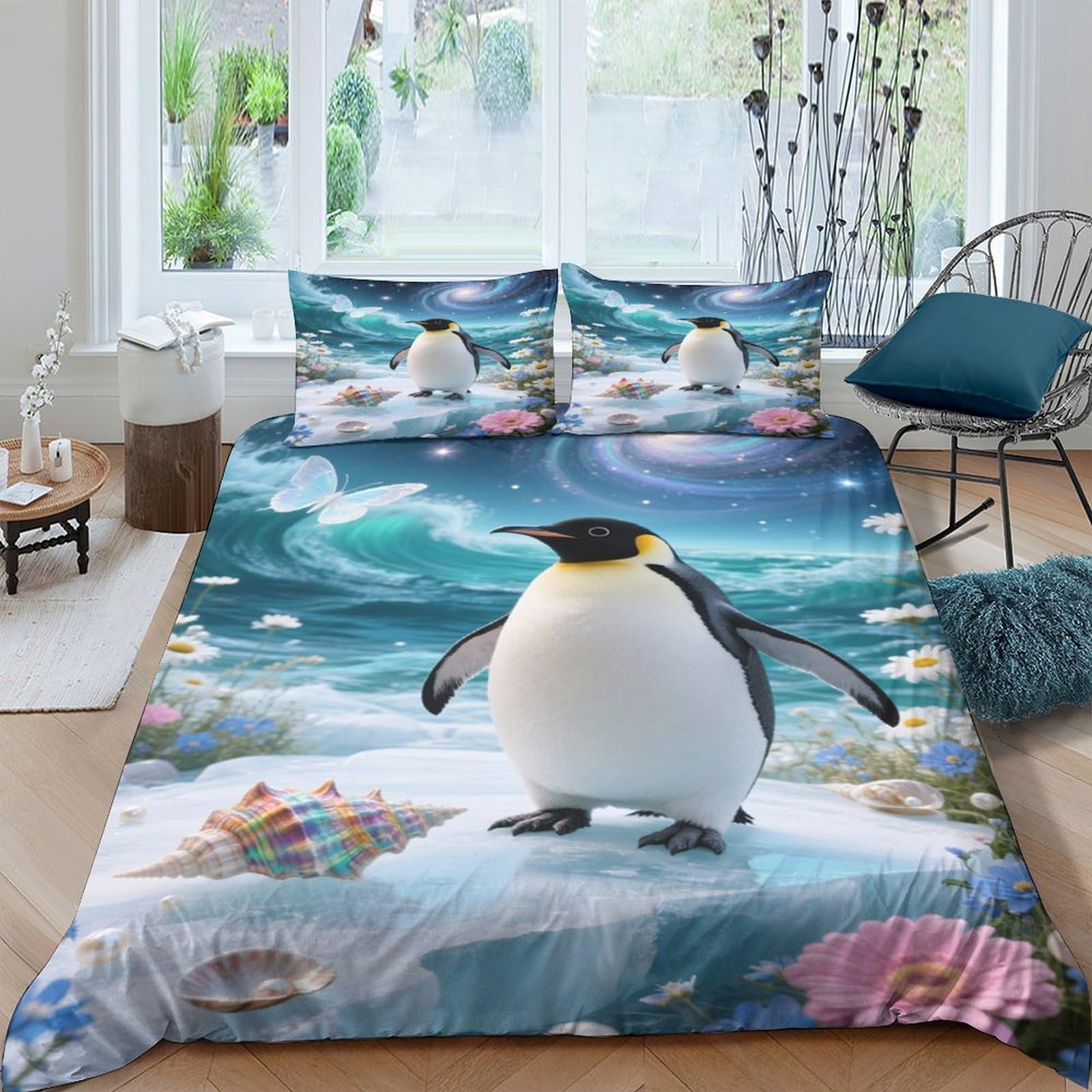 Ctjqhvkz Style-6 3D Printed Penguin Ocean Fitted Sheet Microfiber Soft Anti-Slip Bed Cover For Bedroom Guest Room Mattress Decor Single（135X200cm）
