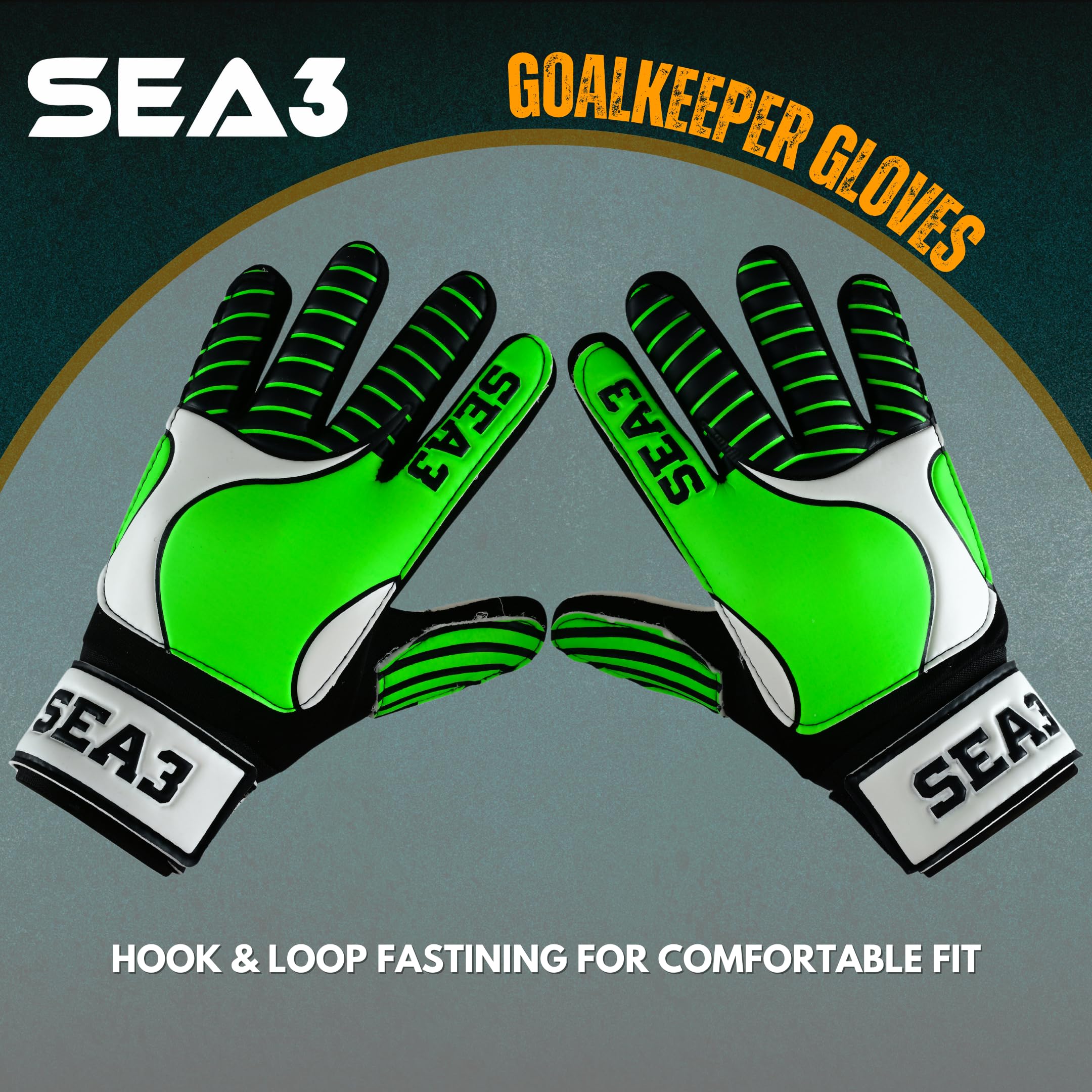 SEA3 Unisex Kids Boys Children's Junior Football Goalkeeper Sports Soccer Training Goalie Gloves, Green - Size 2: Age 4 to 5 Years - Image 4