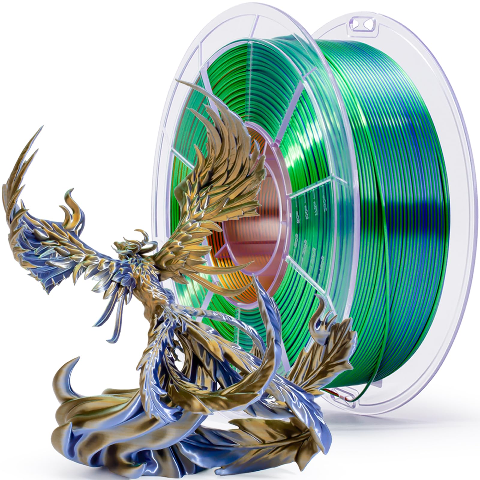 ZIRO Silk 3-in-1 Color Change PLA Filament 1.75mm, Magic Discoloration Multicolors Glossy Filament, Different Color Coextrusion Chrome 3D Filament,