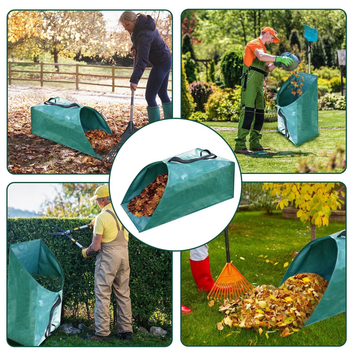 Singwow Kehrschaufel-Typ Gartenabfallsack 200L x 2, wiederverwendbar, Laubsammler, robuster Gartensack, Laubsack mit Griffen (Kehrschaufel 200L)