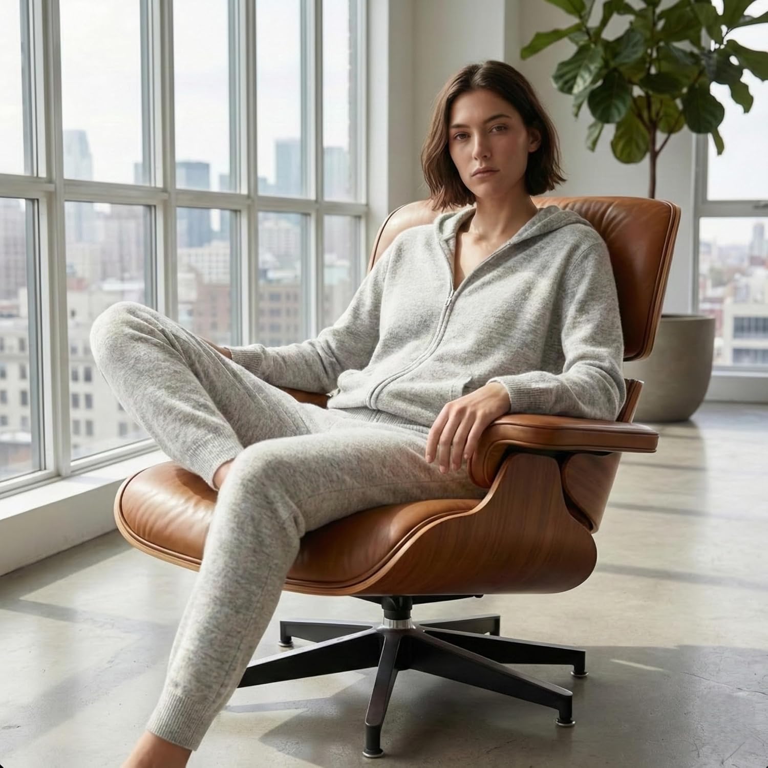 NPIA Certified Women's 100% Undyed Cashmere Zip Hoodie | Organic Chemical-Free Heavyweight 375g - Image 3