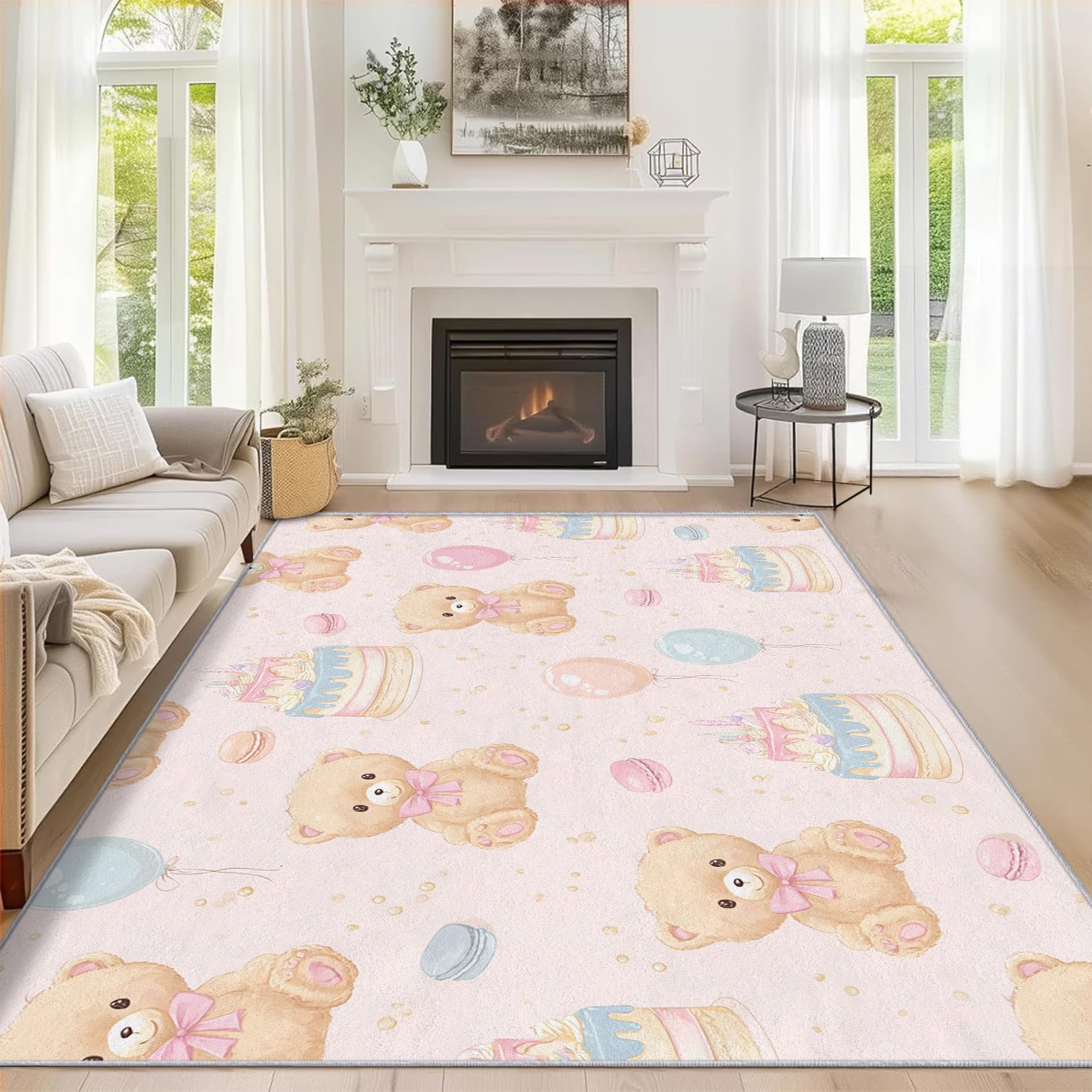 Generisch Teppich Wohnzimmer Teddybär, Teppich Süßer Bär Mädchen für Schlafzimmer 100 x 150 cm, Weicher Waschbarer Antirutsch Kurzflor Dekoration Carpet P-&123