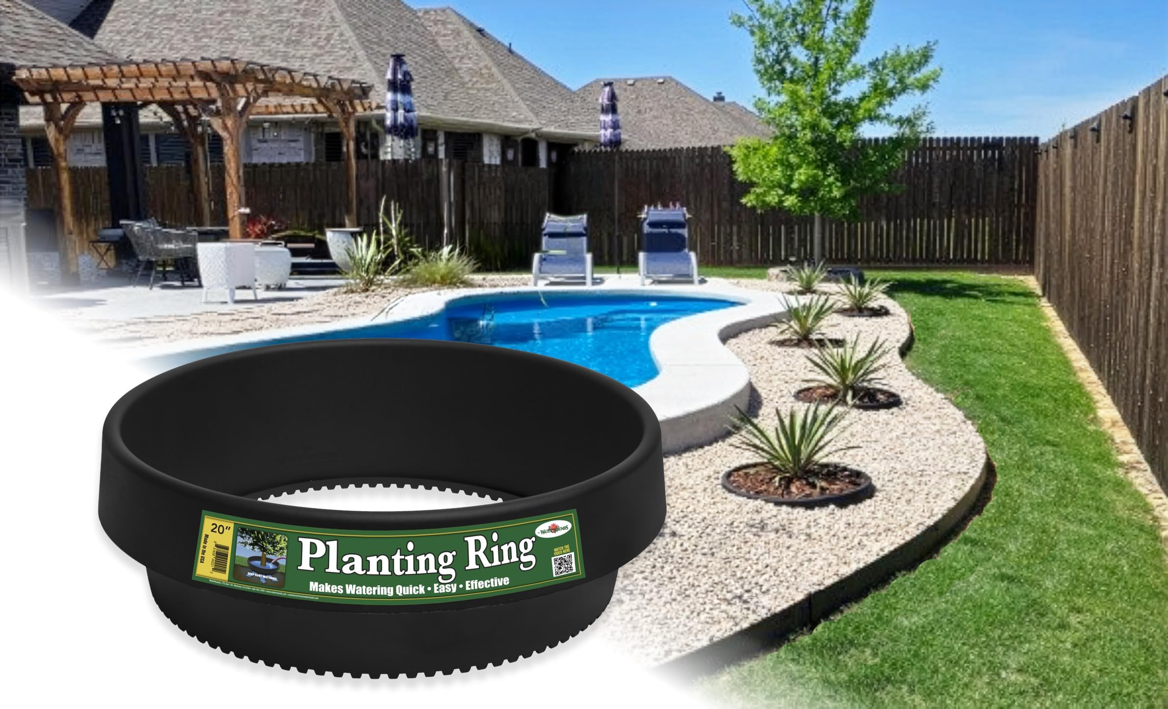 6 Pack 20" Tree & Shrub Watering Rings – Deep Root Irrigation Basin with Solid One-Piece Design | Prevents Runoff & Erosion, Protects Plants, Clean Landscape Edging | Made in USA