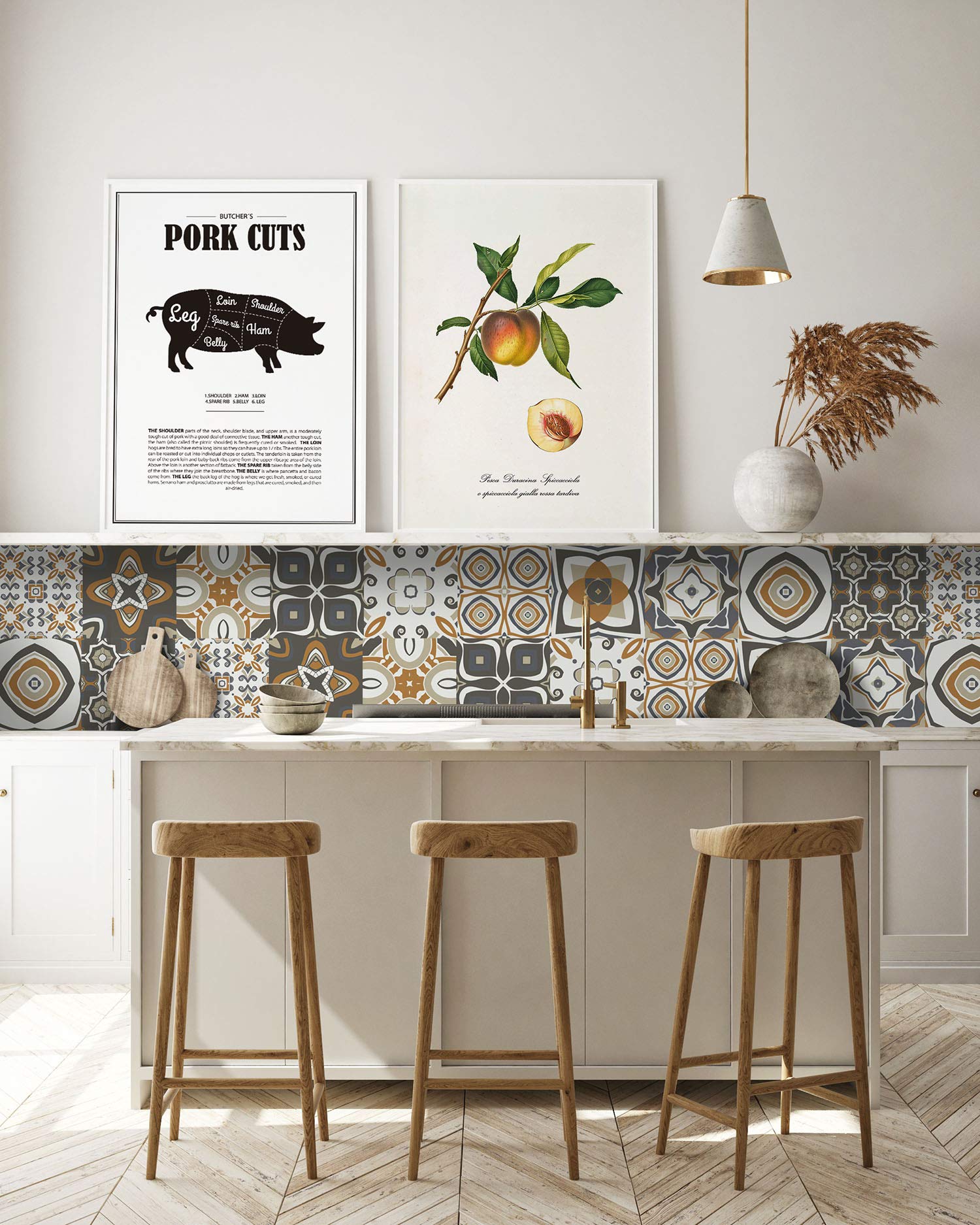Panorama Azulejos Adhesivos Cocina Baño Pack de 72 Baldosas de 10x10cm Modelo Hidráulico Naranja - Revestimiento de Paredes - Cenefas Adhesivas