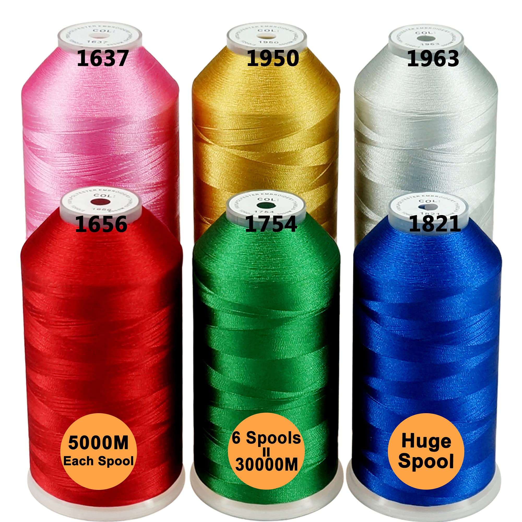 New brothread40 Options- Various Assorted Color Packs of Polyester Embroidery Machine Thread Huge Spool 5000M for All Embroidery Machines -6xChristmas ColorsOEKO-TEX STANDARD 100