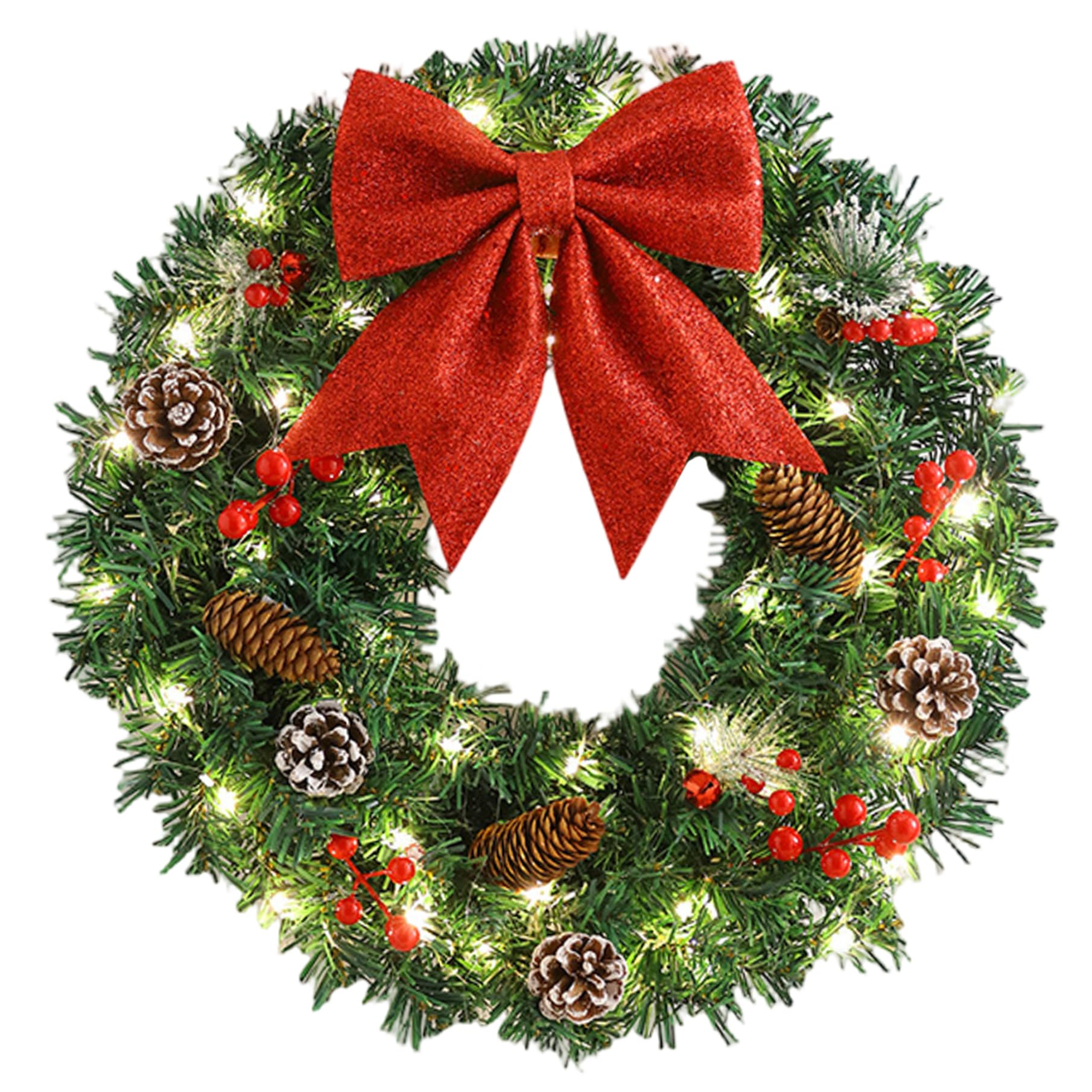 Couronne de Noël lumineuse 40 cm pour porte d'entrée accueillante
