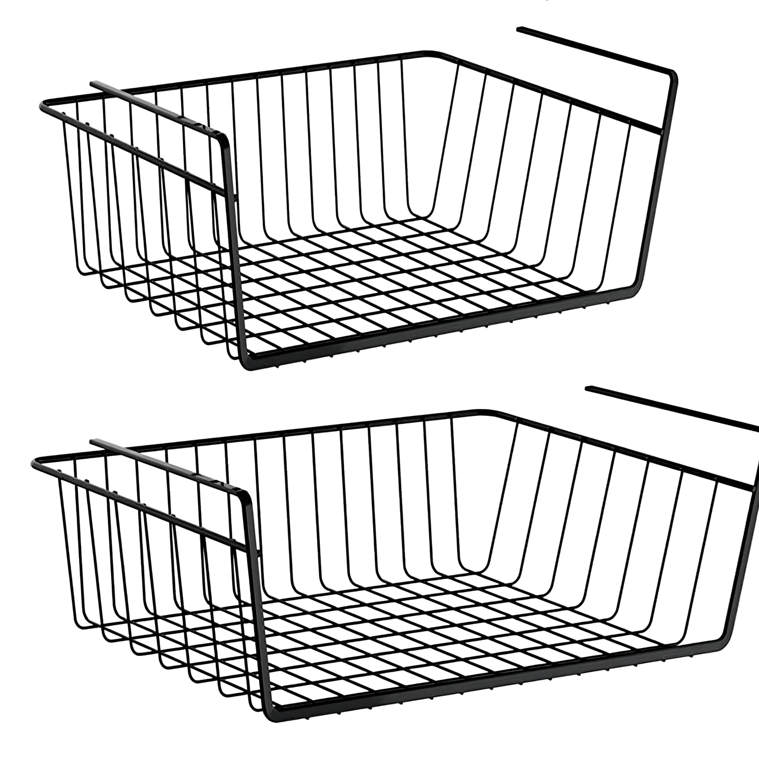 NTEK Under Shelf Storage Basket—Hanging Metal Wire Organizer, Kitchen, Bathroom, Pantry, Cabinet & Office—Durable Under Cabinet Shelf Rack to Maximise Space No Tools Required (BLACK 2PCS, 30CM) — image 1