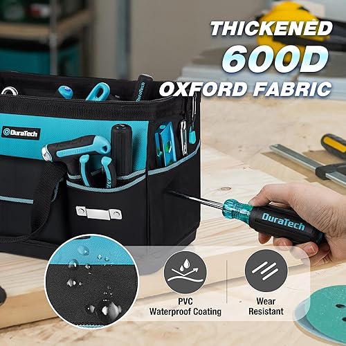Miniatura 4 de DURATECH Bolsa de herramientas grande de 18 pulgadas con fondo duro impermeable, bolsas de herramientas para hombres resistentes con 19 bolsillos,