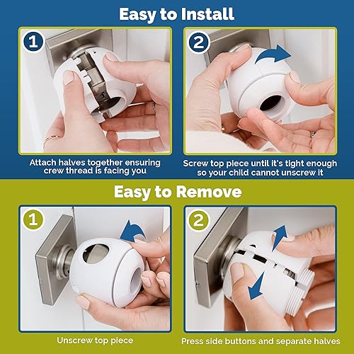 Miniatura 20 de Cubierta para pomo de puerta de seguridad infantil (paquete de 4) Cubiertas de manija de puerta de doble cerradura difíciles de quitar para niños,