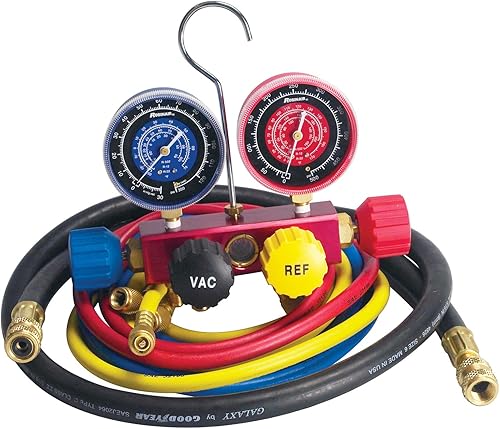 Miniatura 1 de Robinair 42278 Juego de manómetros de aluminio de 4 vías con mangueras para R-22, R-404a y R-410a, multicolor