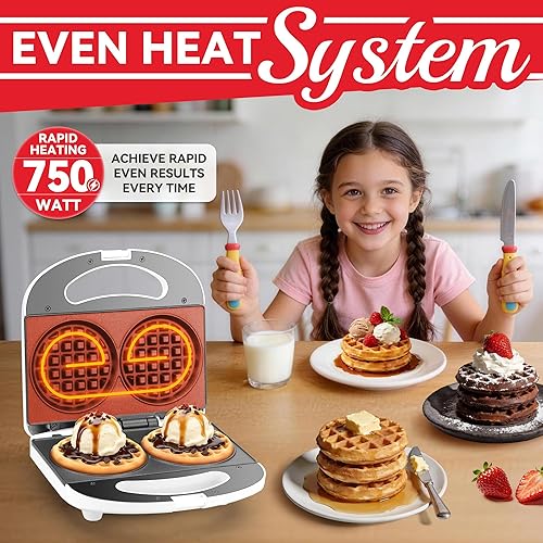 Miniatura 2 de Double Mini Waffle Maker Machine, Chaffle Maker, Waflera Electrica, Small Waffle Iron for Waffles, Keto Chaffles, Hash Browns, Cookies, 4 Inch