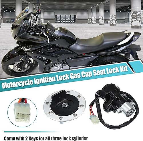 Miniatura 2 de X AUTOHAUX 1 Unidades de interruptor de encendido de la motocicleta cilindro combustible tanque tapa tapa bloqueo de asiento w2 llaves para Suzuki