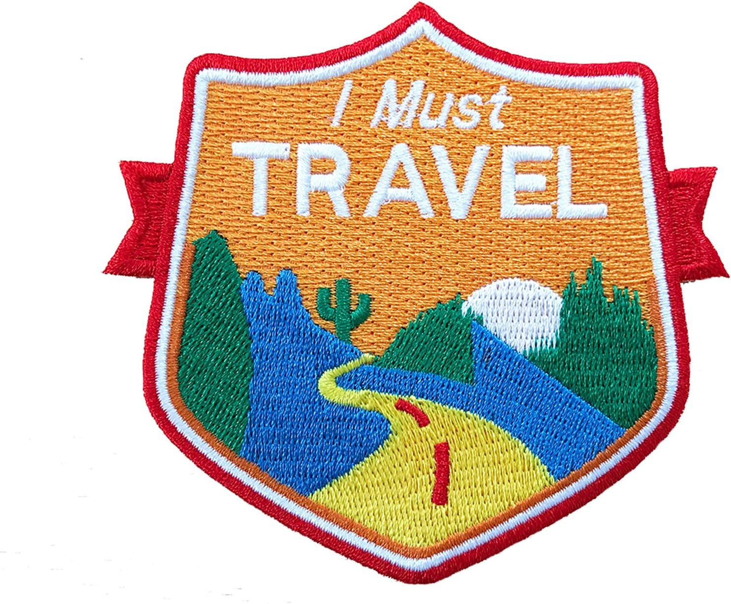 Vinpatch I Must Travel Embroidered Sew On/Iron on Patch - Personalized Travel Patches Designed for Shirts Jackets Jeans and Backpacks - Patch Size 3.5" x 3.2"