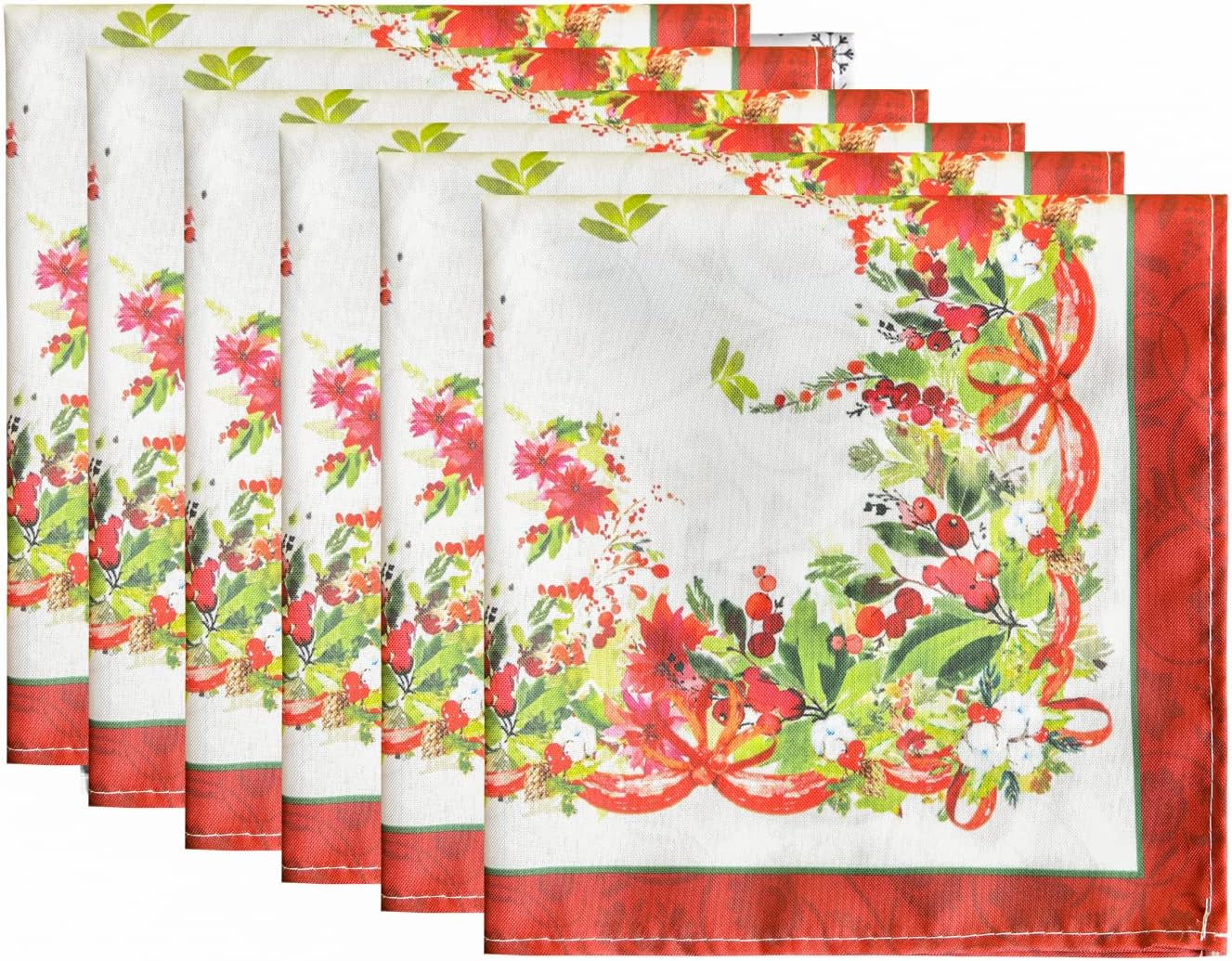 Horaldaily Christmas Cloth Napkins 20 x 20 Inch,Ribbons Holly and Berry Xmas Winter