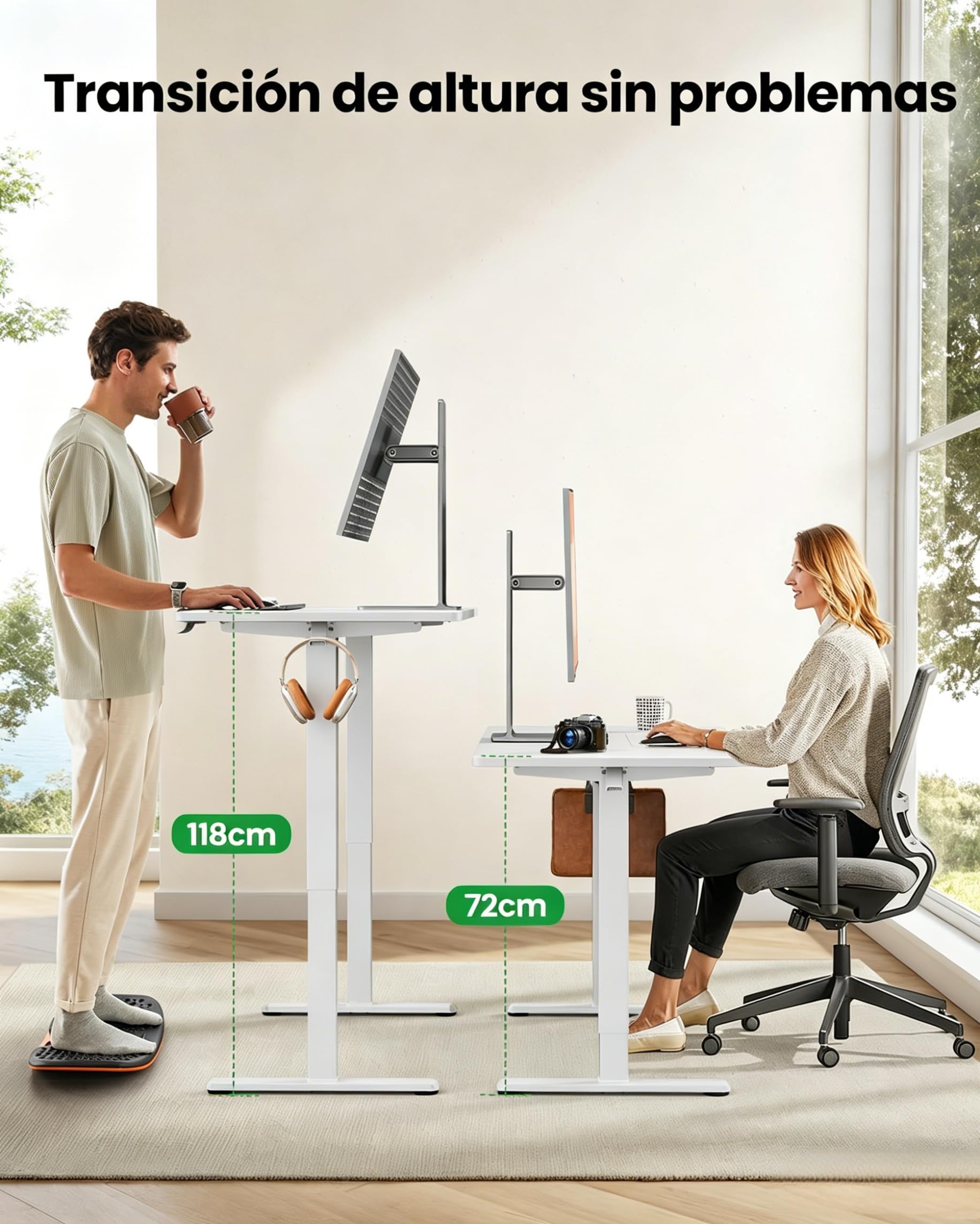 Marsail Escritorio Elevable Eléctrico 180x80, Ajustable en Altura 72–118 cm con Panel de 4 Memorias, Mesa Gaming y Computadora, Motor Silencioso ≤55 dB, Capacidad hasta 80 kg