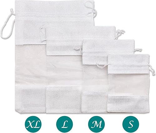 Miniatura 5 de 12 paquetes de bolsas de regalo grandes de lino, arpillera y organza con cordones (16,5 x 21,6 cm, blancas) - Favores de fiesta, regalos, muestras y