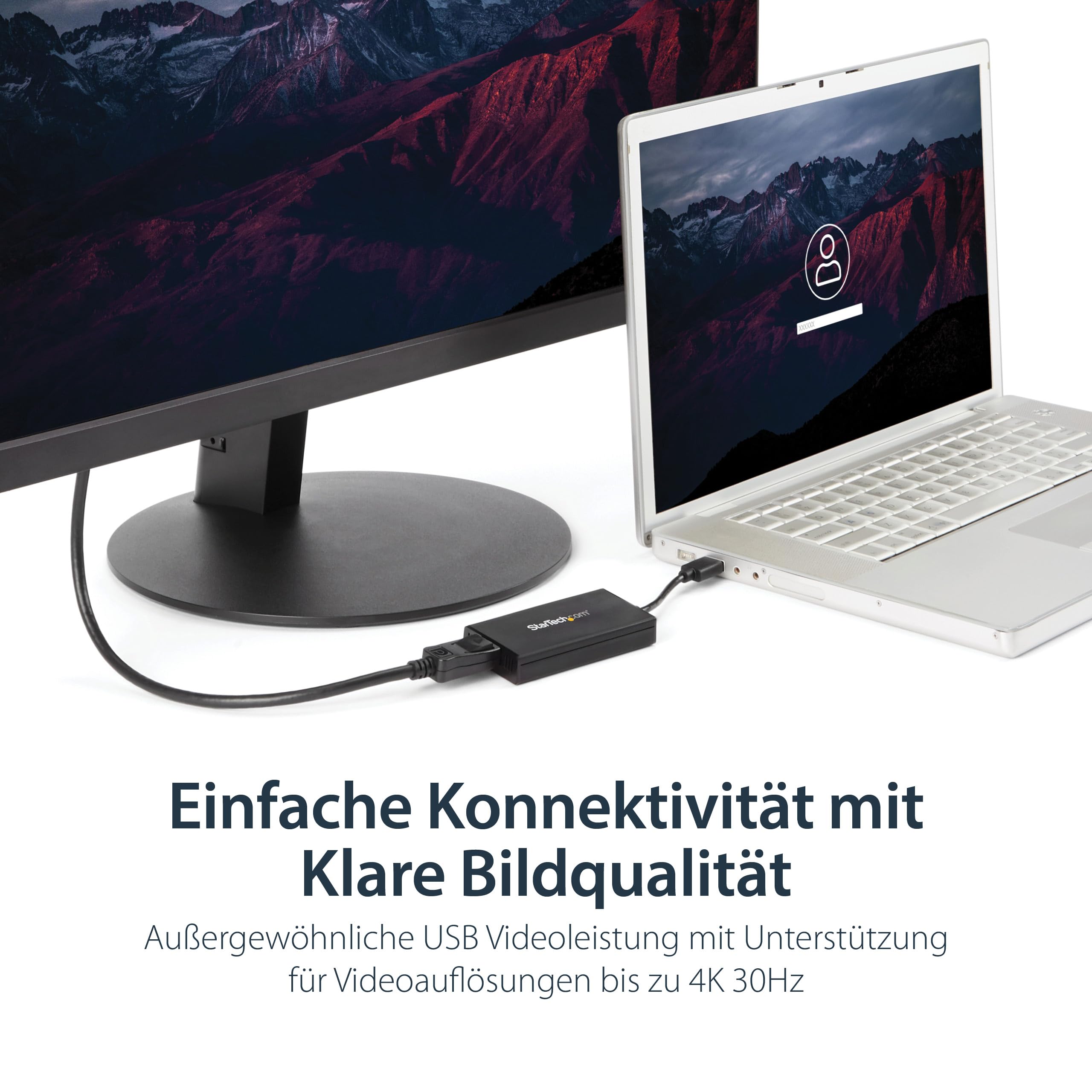 StarTech.com USB 3.0 auf DisplayPort Adapter - 4K 30Hz Ultra HD - DisplayLink zertifiziert - USB Typ-A zu DP Adapter Konverter für Monitor - Externe Video & Grafikkarte - Mac & Windows (USB32DP4K)