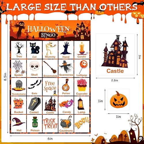 Miniatura 6 de V-Opitos Tarjeta de juego de bingo de Halloween de gran tamaño para niños y adultos, 6 x 8.5 pulgadas, 28 jugadores, juegos de Halloween para