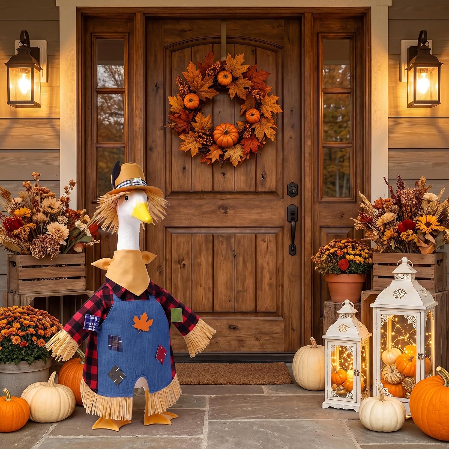 Fall Scarecrow Porch Goose Outfit for 23" Lawn Statue Decor
