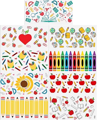 Miniatura 2 de David Angie Adhesivo de transferencia, 9 hojas con tema de regreso a clases, impermeable, UV, DTF, para copas, calcomanías de transferencia de