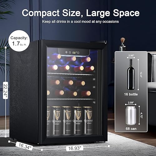 Miniatura 2 de Antarctic Star Refrigerador de bebidas para 68 latas, mini refrigerador con puerta de vidrio para bebidas de cerveza, vino, refrigerador pequeño
