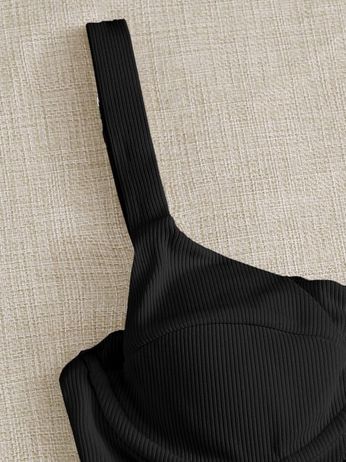 TOOSIS Bikini Sets for Women Sexy Rib Spaghetti Strap Bikini Plain 2 Piece Bathing Suit Bathing Suit