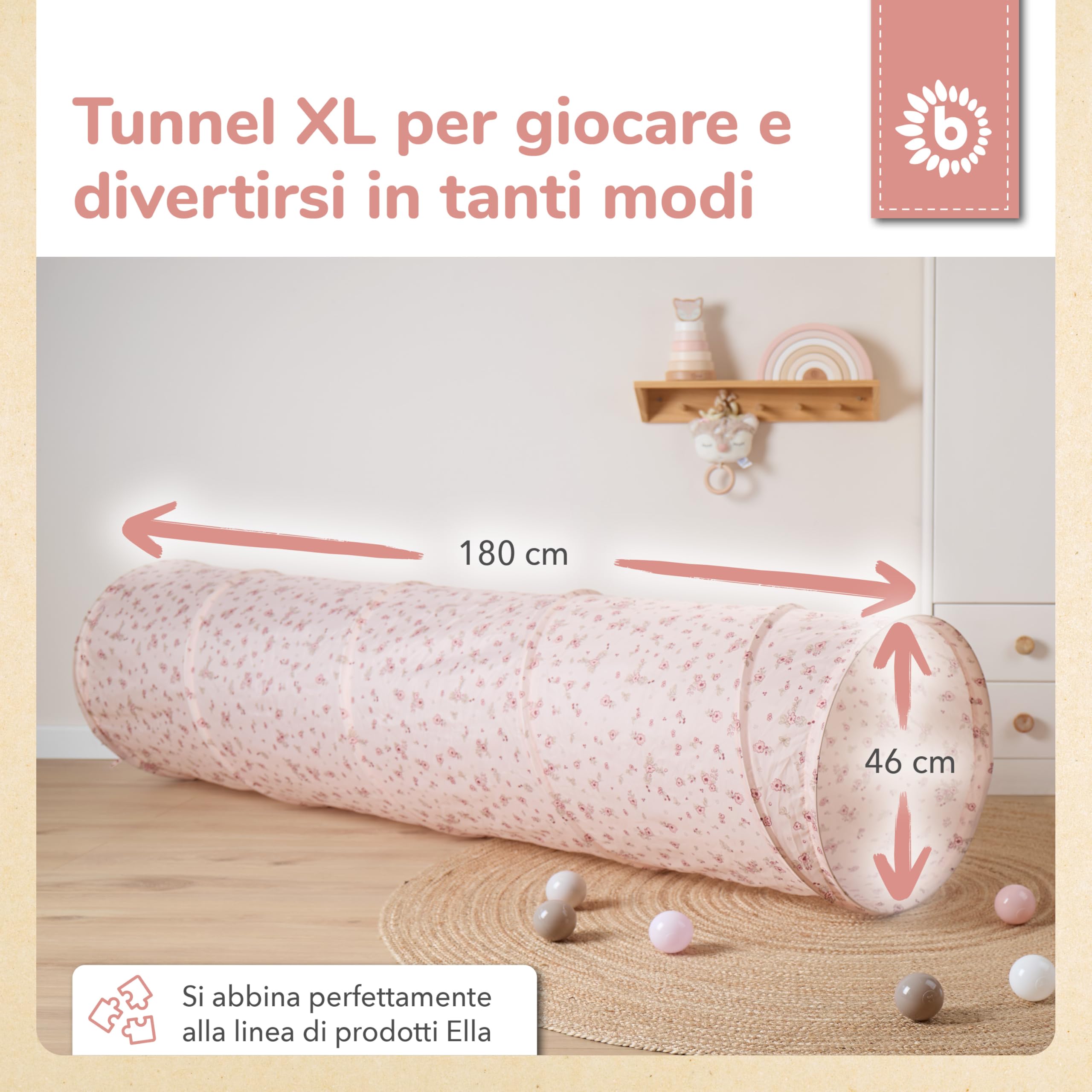 Bieco Pop Up Tunnel Flori Sognanti per Bambini da 1 Anno | 180 x 46 cm