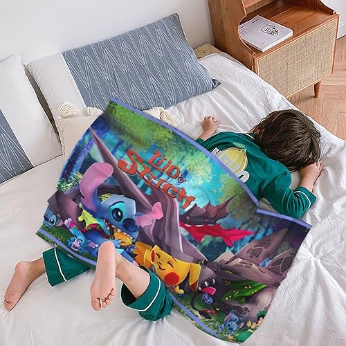 Miniatura 4 de Stit-chs Merch - Juego de regalo de manta con calcomanías, cartera, bolsa para llavero, mantas de anime de dibujos animados, regalos de 40 x 60