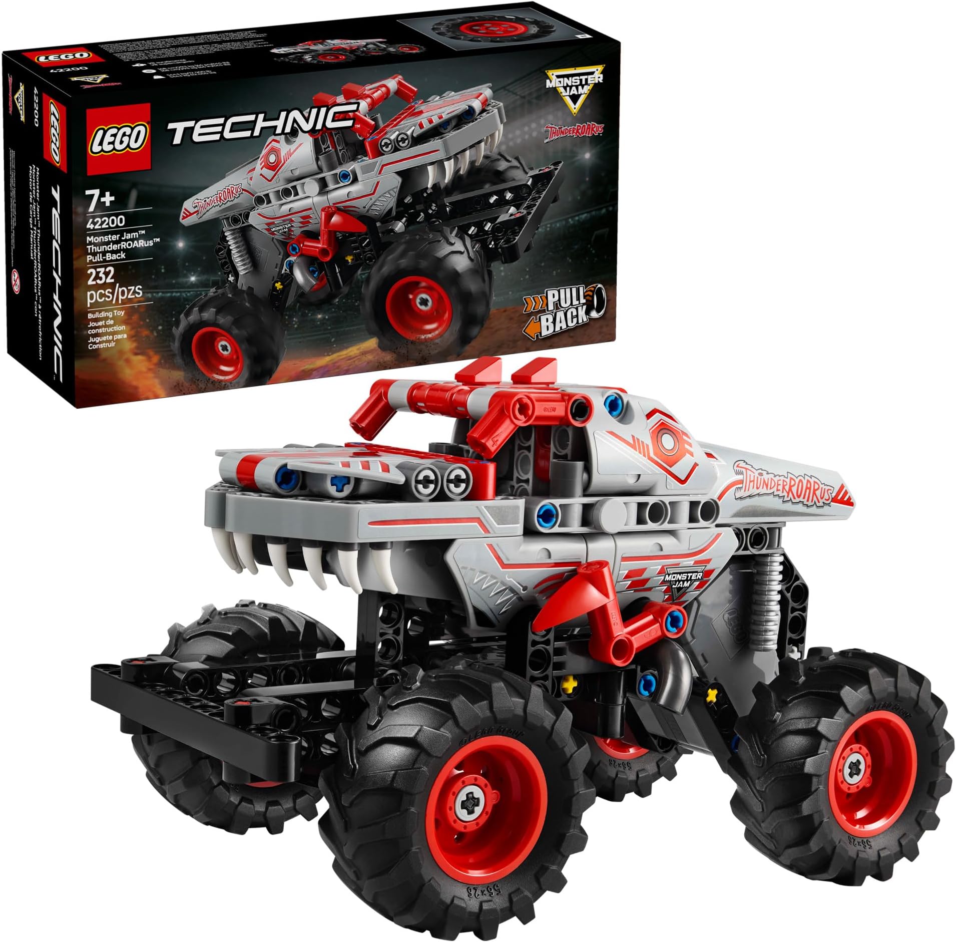 Technic Monster Jam ThunderROARus Pull-Back Monster Truck Toy - Building Toy for Kids, Boys and Girls, Ages 7+ - Creative Gift Idea for Lovers of Trucks - 42200