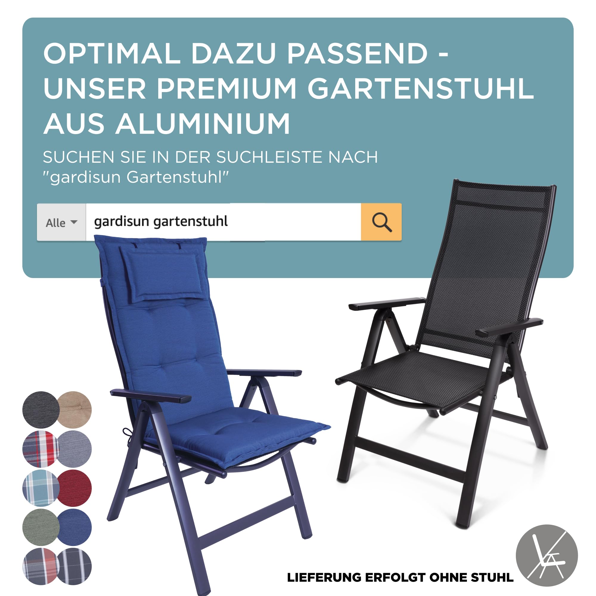 Gartenstuhlauflagen Hochlehner mit Kopfteil, 2er Set, Blau | Extra Dicke Sitzauflagen, Made in Europe, Polsterauflagen für Hochlehner, Auflagen mit extra hohem Komfort
