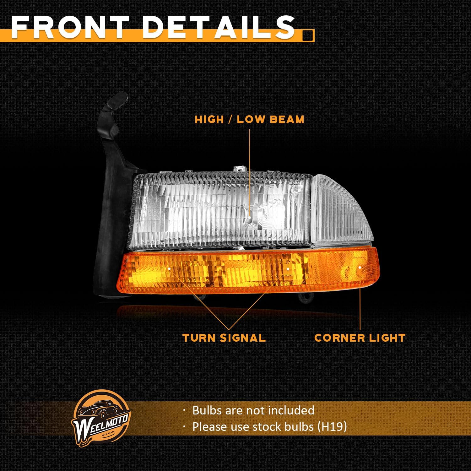 WEELMOTO Headlights Assembly Compatible with 1997-2004 Dodge Dakota, Headlight For 1998 1999 2000 2001 2002 2003 Durango Replacement Headlamp Bumper Lights Signal Lamps Driver and Passenger Side