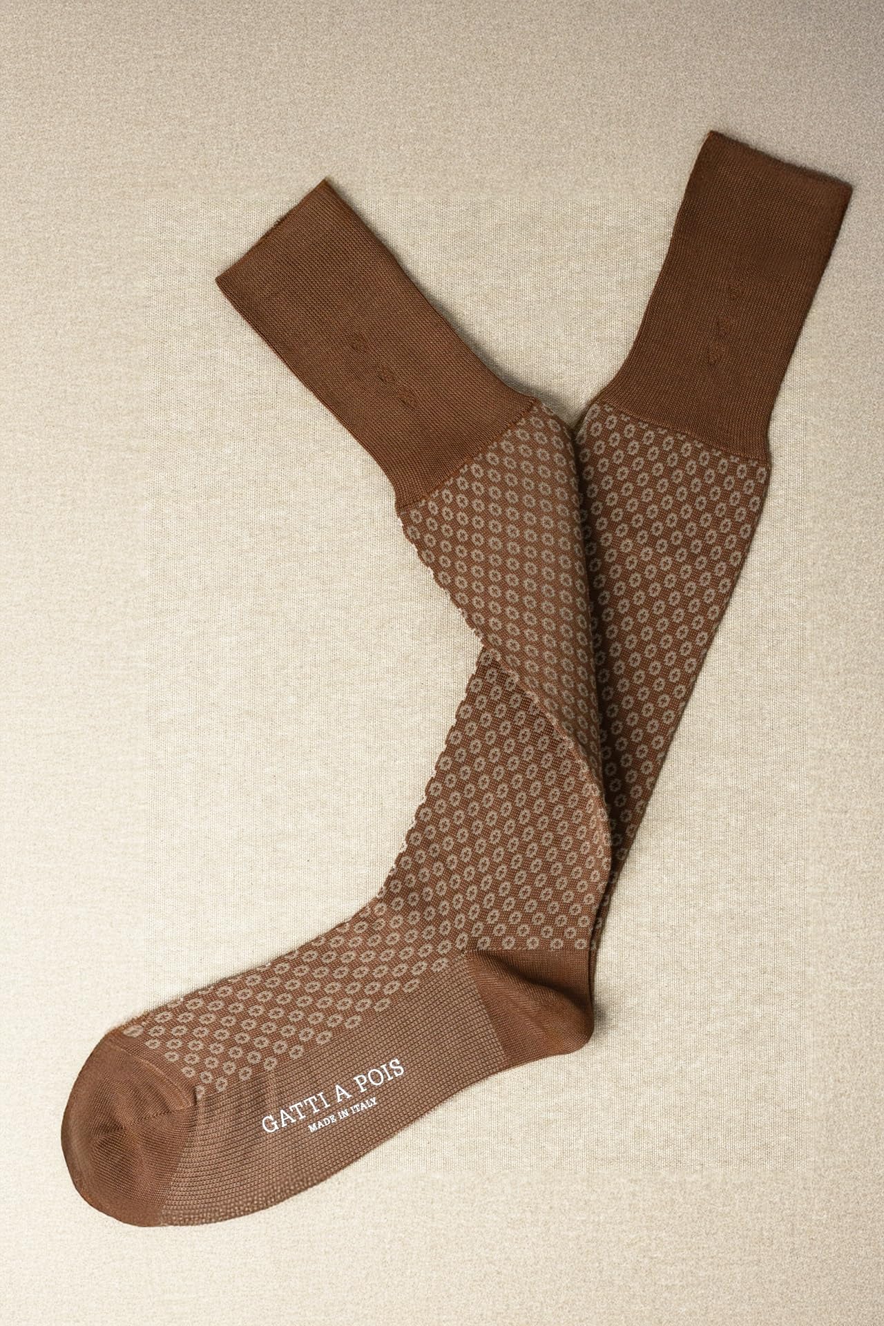 GATTI A POIS Calze Lunghe da Uomo in Filo di Scozia Brown, 3 Paia, Microbolle e Vanisè, Elegante, Cacao e Beige, Made in Italy