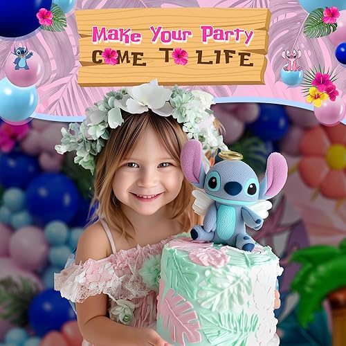 Miniatura 7 de BG - Kit de arco de globos de alienígena azul todo en 1 con palmera y flores tropicales para un lindo tema de criaturas espaciales, cumpleaños de