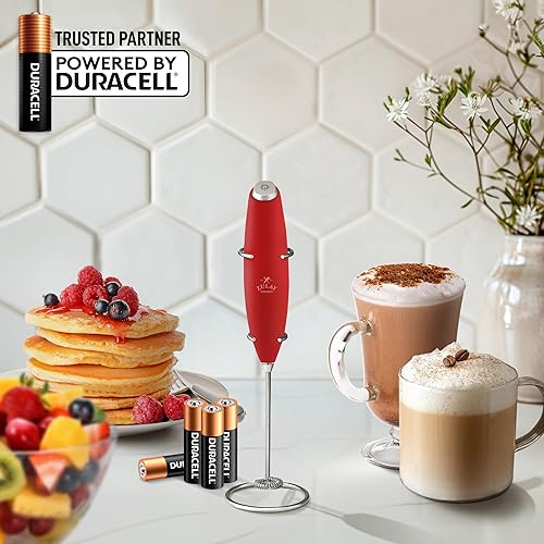 Vista 702 de Zulay Kitchen - Espumador de leche de mano con pilas AA Duracell: batidora de bebidas resistente para café, latte, capuchino y más, color aurora