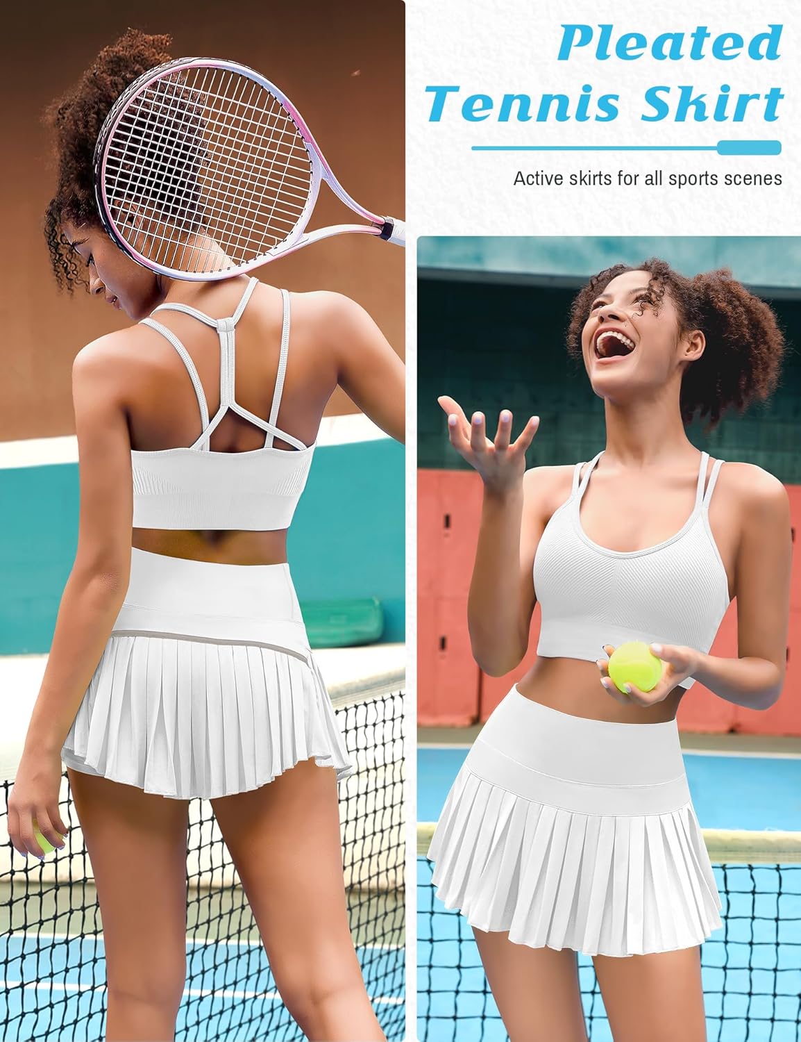DERCA Womens Pleated Tennis Skirt with Shorts Athletic Skort Golf Skirts with Pockets Workout Running Skorts