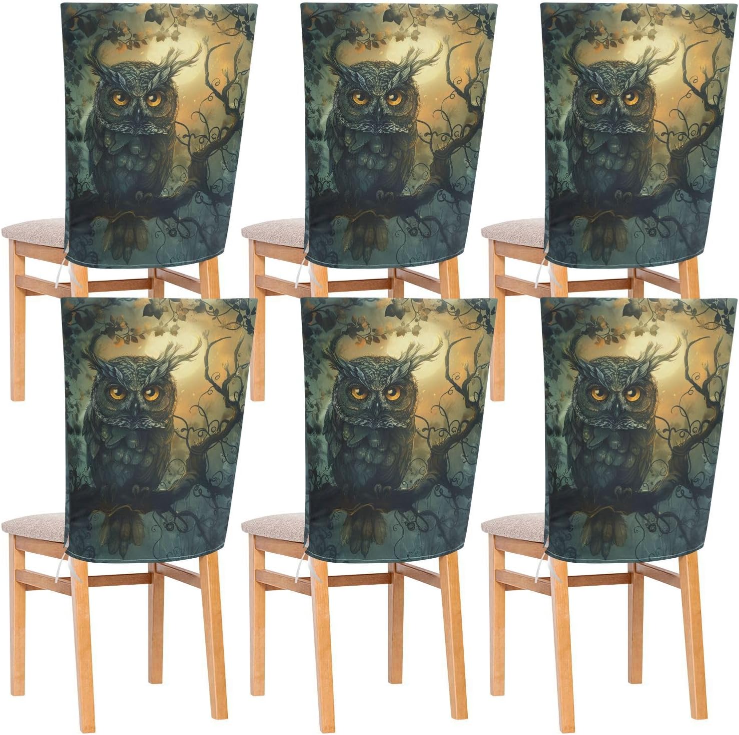 ALAZA Owl in Forest at Night Chair Back Cover Set of 6, Washable Reusable Removable Chair Slipcovers Decorative Chair Cover for Home Kitchen Wedding Party