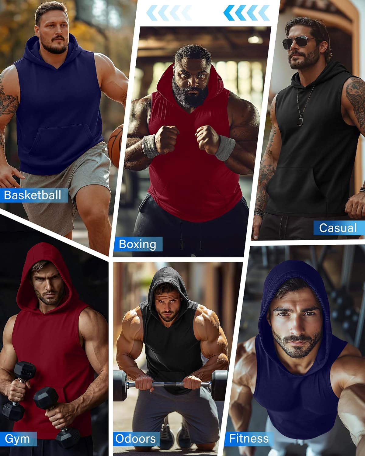 3 Pack Men's Big & Tall Workout Hooded Tank Tops, Sleeveless Gym Hoodies Bodybuilding Muscle Cut Off Shirts - Image 6