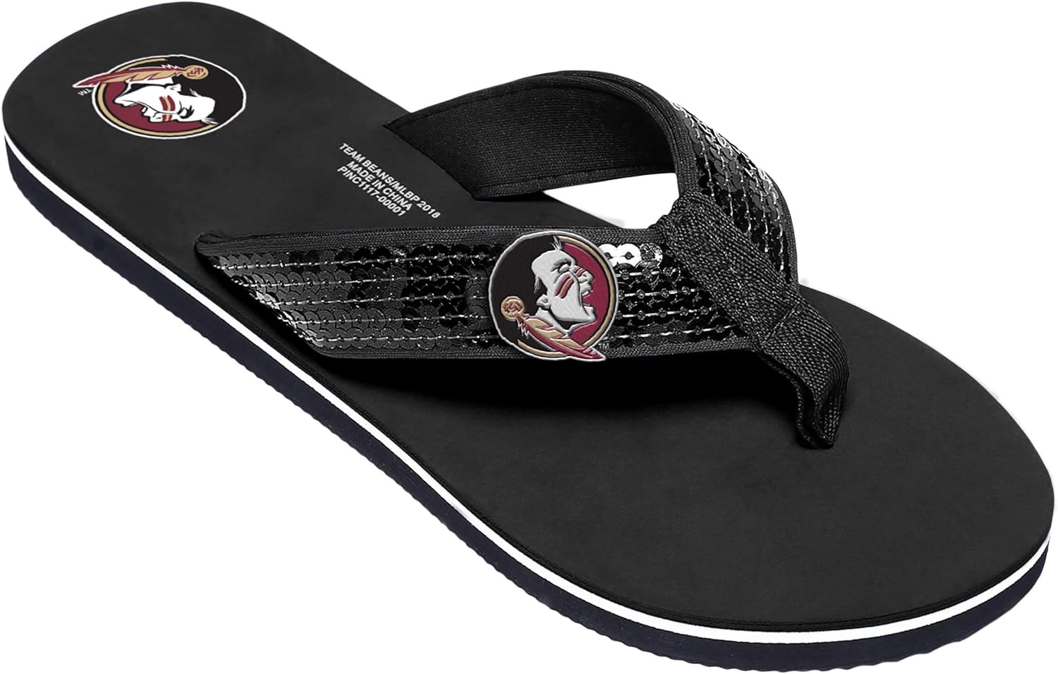 FOCO Womens NCAA College Team Logo Sequin Strap Sandals Flip Flops