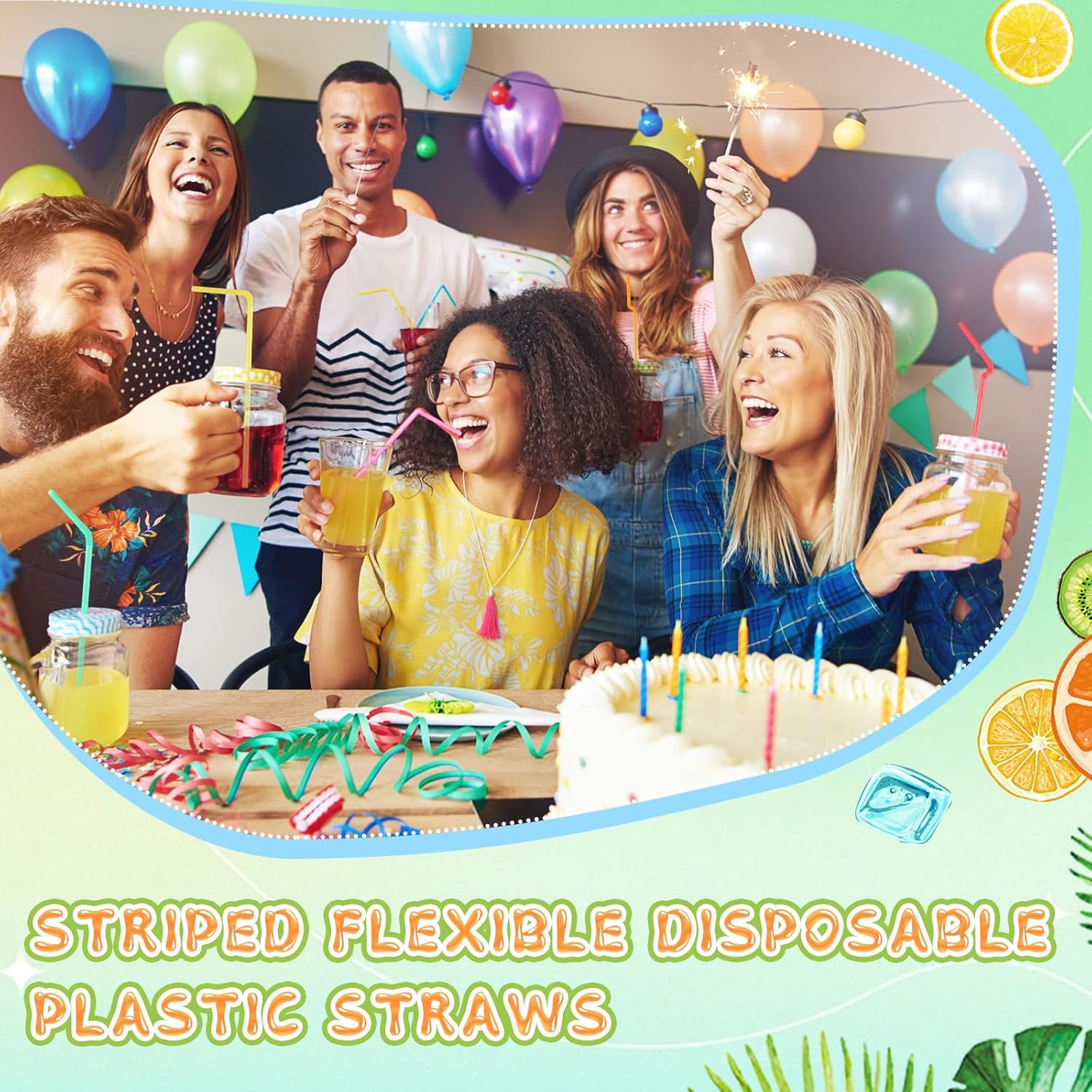 Eaasty 3000 Pcs Flexible Plastic Straws Bulk, Disposable Plastic Drinking Straws, Colorful Plastic Long Straws, Striped Flexible Drinking Straws, 8.27''(Colorful)