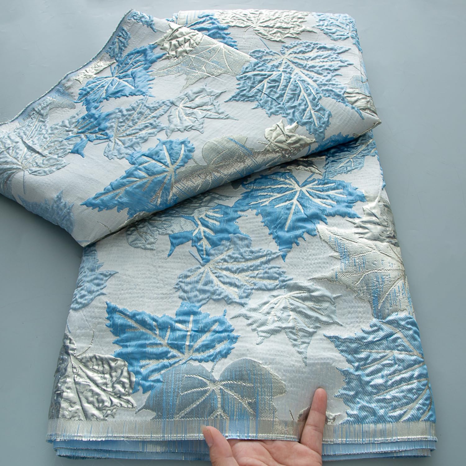 African Lace Fabric 5 Yards, Nigerian Maple Leaves Embroidery Gilding Mesh Lace Fabric for Wedding Party Sewing